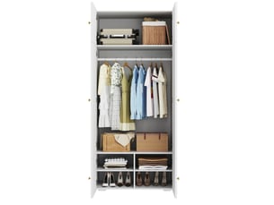 Armoire 2 portes blanche 90 × 50 × 202 cm avec penderie et 5 compartiments, idéale pour chambre ou bureau