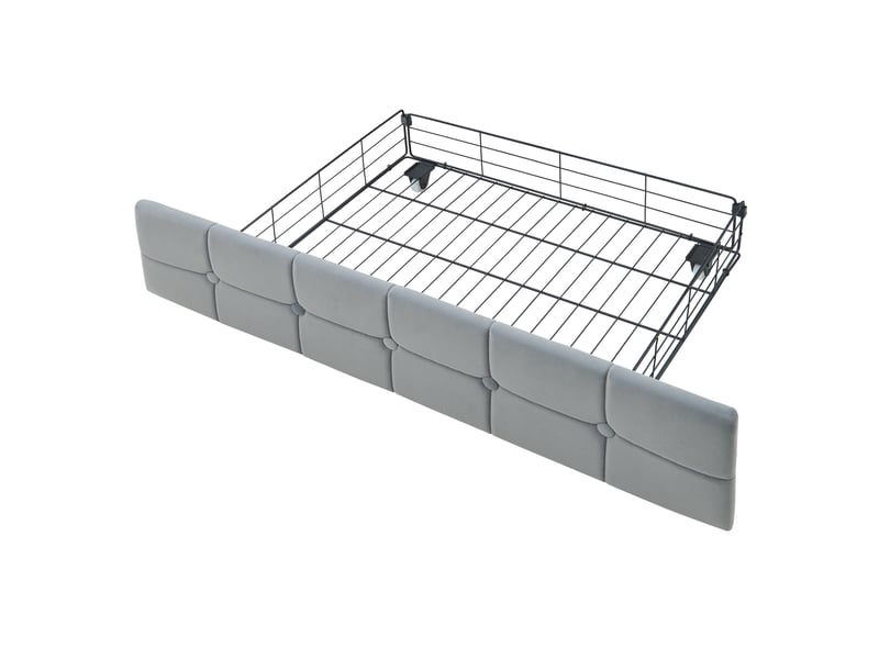 Canapé convertible lit simple avec 2 tiroirs, éclairage à couleurs variables et ports de charge, tissu gris - Conforama E