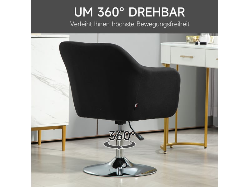  Fauteuil pivotant réglable noir en polyester, avec accoudoirs et coussin lombaire, idéal bureau et salon  - Conforama E