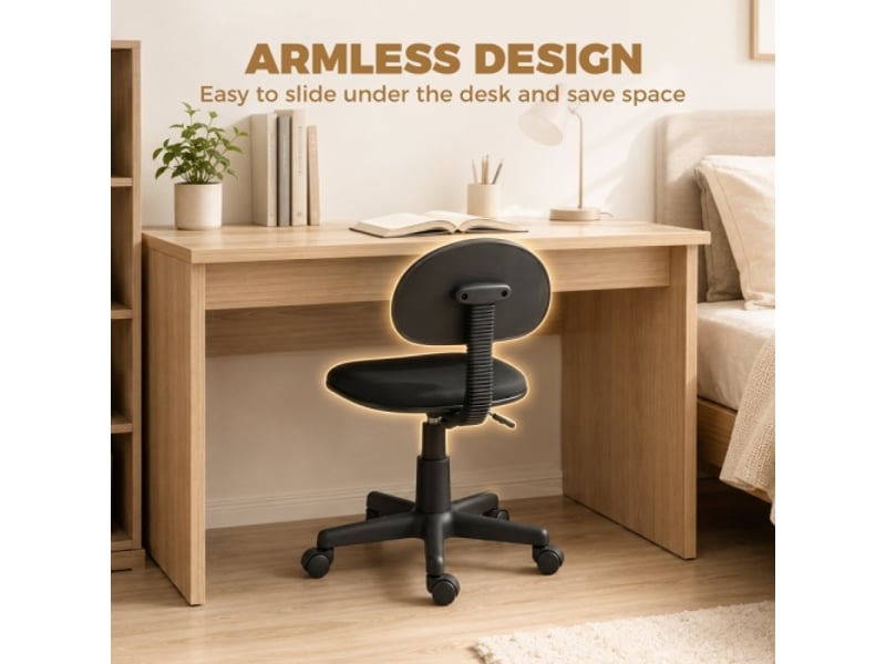  Chaise de bureau sans accoudoirs, réglable en hauteur, roulettes 360°, dossier bas, noir  - Conforama E