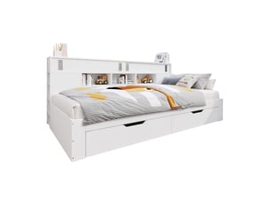 Lit avec rangement 140x190 cm <strong>HAVRYA</strong>  <strong></strong> coloris blanc
