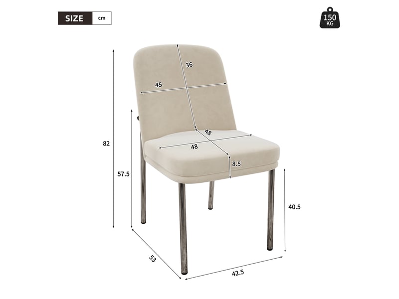  Lot de 4 chaises de salle à manger 42,5x53x82 cm en velours beige, style contemporain épuré  - Conforama C