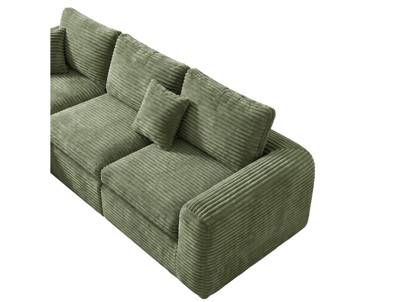 Canapé modulable 280x180x65 cm 3 places 3-en-1 en velours côtelé vert - Conforama D
