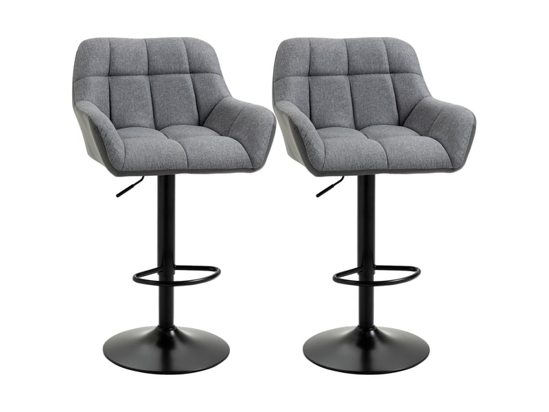  Ensemble de 2 tabourets de bar, style rétro, hauteur réglable, similicuir aspect lin, gris et noir  - Conforama A
