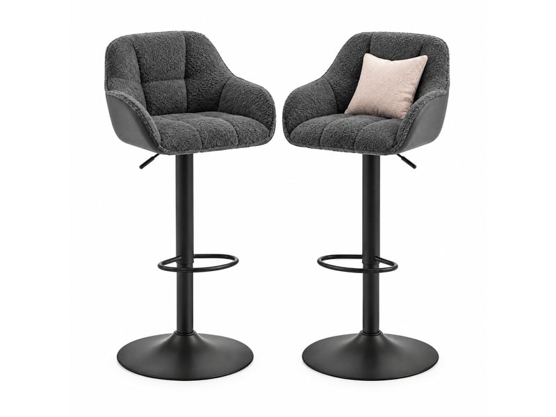  Lot de 2 tabourets de bar réglables et pivotants en chenille et velours côtelé gris foncé  - Conforama A