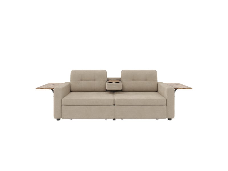  Canapé droit moderne en chenille,2 places,avec deux compartiments de rangement et siège réglable,178x71x57.5 cm,kaki  - Conforama A