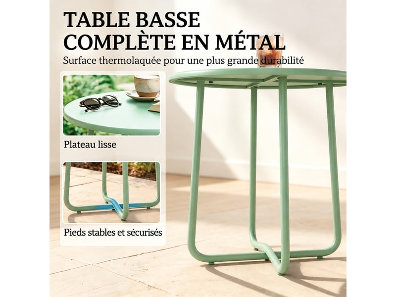  Table basse d'extérieur ronde en métal, petite table de jardin verte, ø 48 cm  - Conforama E