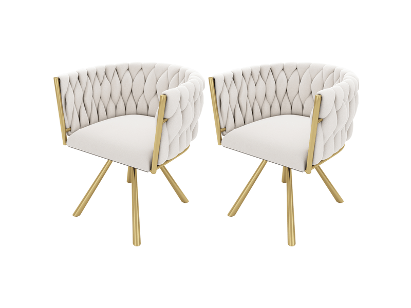  Lot de 2 chaises de salle à manger pivotantes 59x54x72 cm beige et doré, velours, piètement en acier  - Conforama A