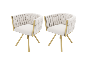 Lot de 2 chaises de salle à manger pivotantes 59x54x72 cm beige et doré, velours, piètement en acier
