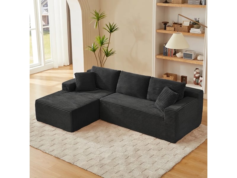  Canapé modulable 4 places canapé d'angle en l noir avec méridienne surdimensionnée  - Conforama D