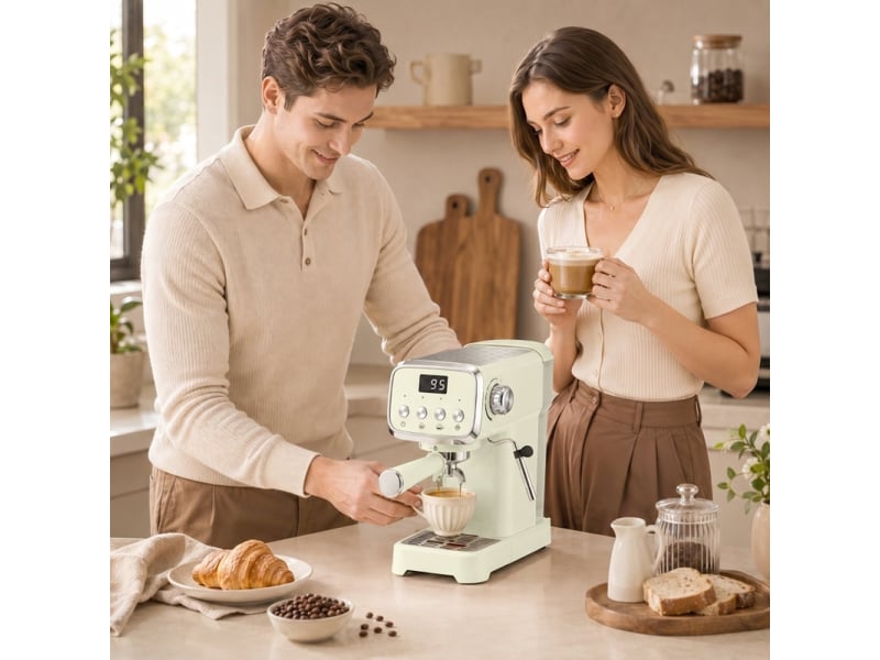  Machine à Expresso Porte-Filtre 20 Bars avec Buse Vapeur Lait Réservoir d'Eau Amovible 1,2L Compact Inox Beige  - Conforama E