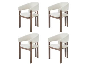 Lot de 4 chaises de salle à manger en lin beige avec accoudoirs, structure métal effet noyer, dossier rembourré, charge 150 kg, design moderne