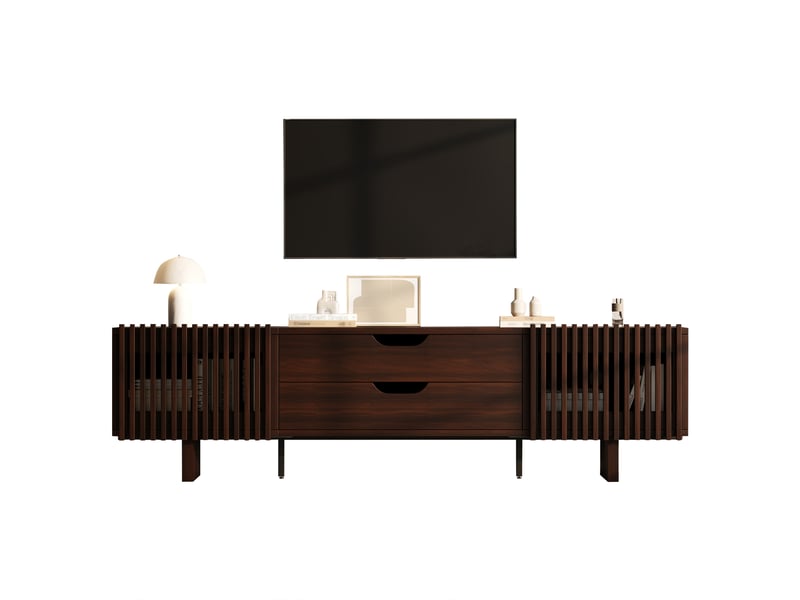  Meuble tv moderne 75, avec grand espace de rangement, 180×40×45 cm, pour salon et chambre, couleur noyer  - Conforama A