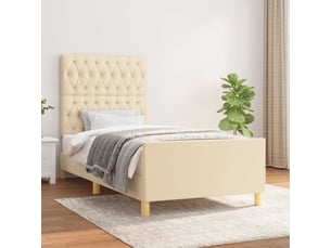 Lit adulte, lit simple, cadre de lit sans matelas crème 100x200cm tissu cf13601