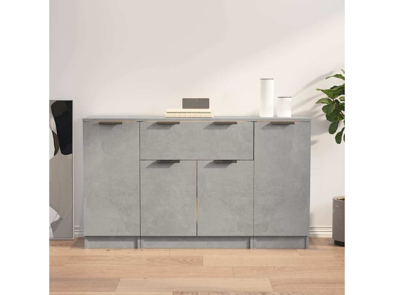  Buffets 3 pcs - bahut - meuble de rangement gris béton bois d'ingénierie  - Conforama B