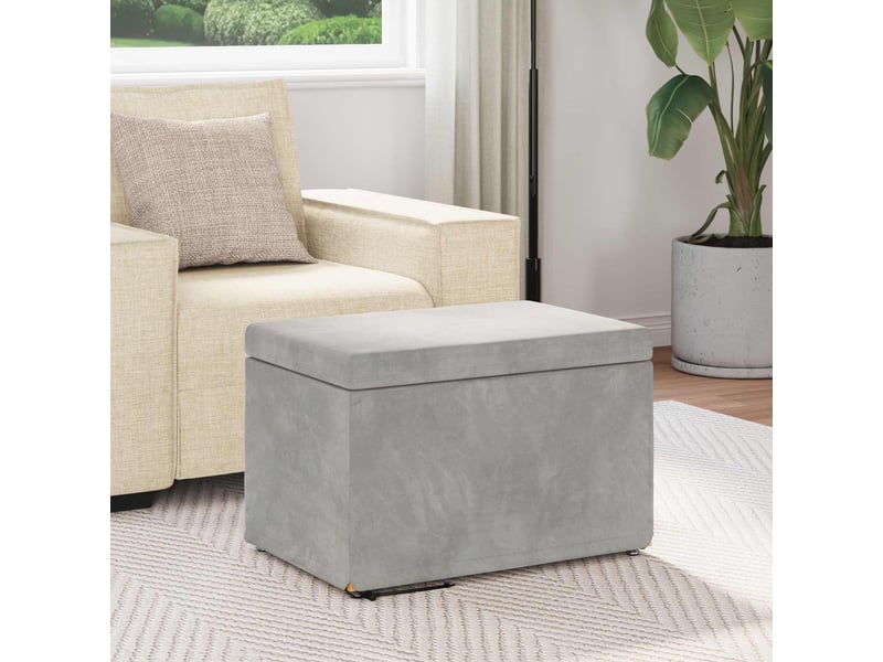  Tabouret bas, ottoman gris clair 61x41x40 cm velours et bois composite  - Conforama C