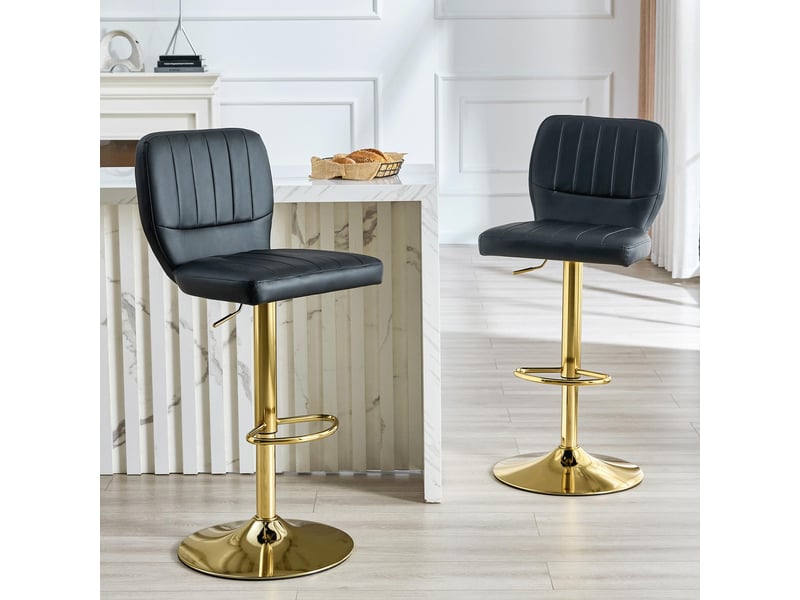 Tabouret de bar réglable 52 x 45 x 93-114 cm - siège pivotant à 360° -avec dossier et pédales en métal - cuir - noir - Conforama B