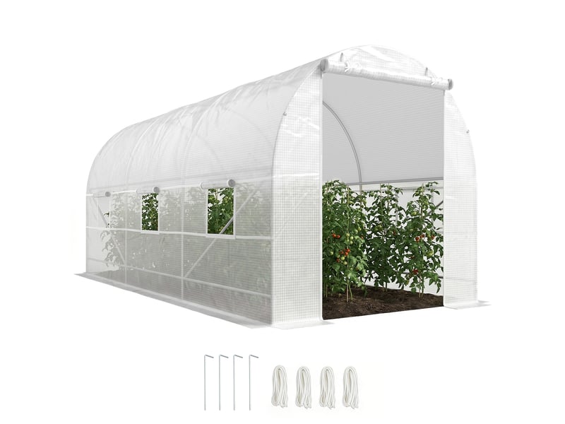  Serre tunnel avec porte enroulable et 6 fenêtres pour la culture de plantes et de légumes 445 x 200 x 200 cm blanc  - Conforama A
