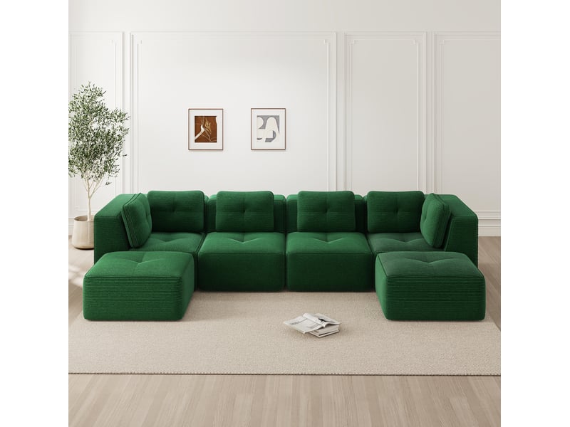  Canapé d'angle modulable en u 4 places vert en velours côtelé  - Conforama B