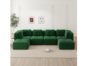 Canapé d'angle modulable en u 4 places vert en velours côtelé