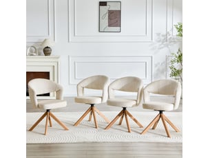 Lot de 2 chaises rotatives 81, 5 cm, pivotement à 360°, dossier arrondi, pour salle à manger, tissu velours côtelé, blanc+bois