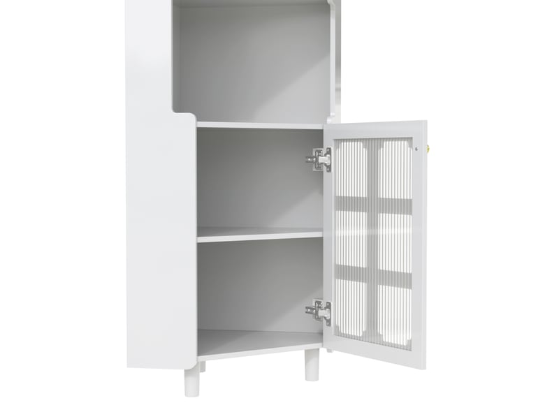  Armoire d'angle 63,5 x 15 x 157,5 cm blanche en mdf laqué, éclairage led piloté par application  - Conforama E