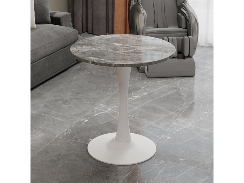  Table ronde,70x70x72 cm,style mid-century,marbre artificiel,gris et blanc antique  - Conforama B