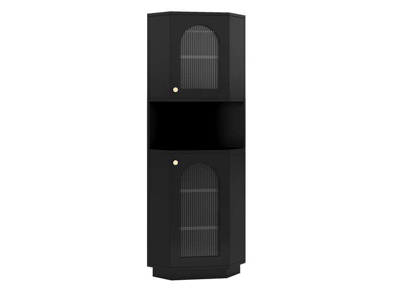  Meuble de rangement pour salle de bain, armoire de bain avec bande lumineuse, meuble d'angle à deux compartiments d'étagères ouvertes avec parois réglables, 45x45x166,5 cm, noir  - Conforama E