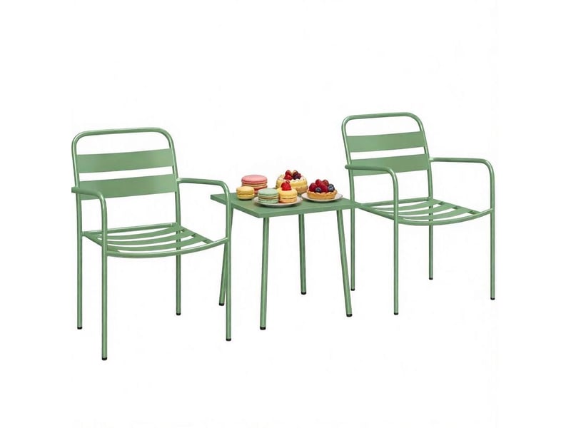  Salon de jardin bistrot 3 pièces 50 x 50 cm – vert – 2 fauteuils, table et acier galvanisé résistant  - Conforama A