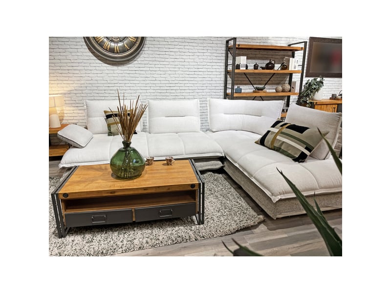 Canapé d'angle droit 4p tissu bicolore blanc et taupe – giovani  - Conforama B
