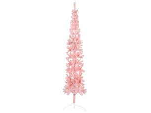 Demi sapin de noël, arbre de noël artificiel mince avec support rose 210 cm