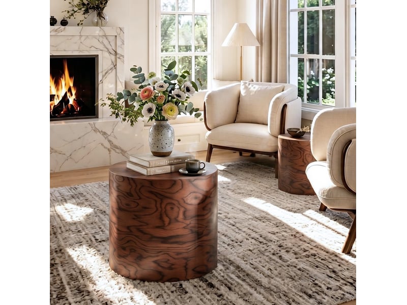  Lot de 2 tables basses rondes 48x38 cm et 38x32 cm effet bois marron foncé  - Conforama E