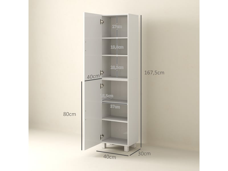  Colonne de salle de bain 2 portes étagères réglables blanc 40 x 30 x 167,5 cm  - Conforama C