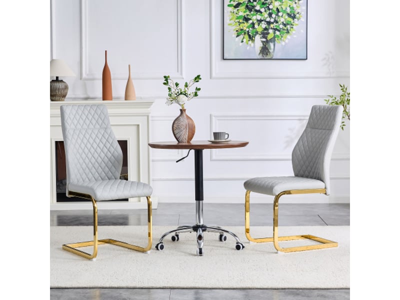  Lot de 2 chaises de salle à manger damier gris clair, haut dossier, assise confortable, cadre doré antidérapant  - Conforama B