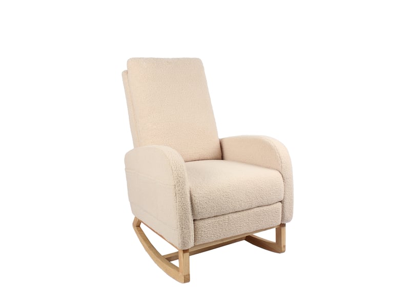  Fauteuil à bascule à haut dossier 75x63x104 cm – beige – repose-pieds coulissant avec poche latérale  - Conforama A