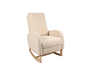 Fauteuil à bascule à haut dossier 75x63x104 cm – beige – repose-pieds coulissant avec poche latérale