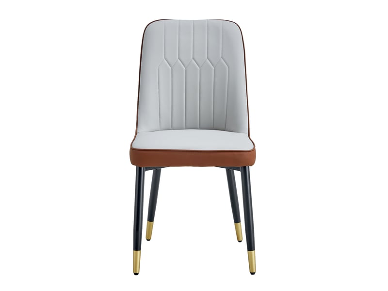 Lot de 2 chaises de salle à manger modernes et épurées, dossier en similicuir bicolore (gris clair et marron), pieds noirs en métal, pour cuisine et salon. - Conforama A