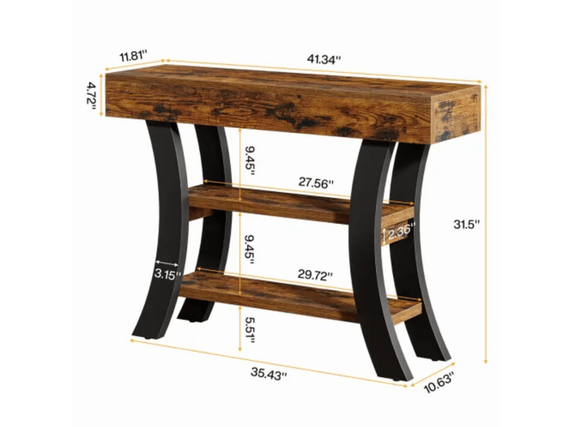  Table console 105x30x80 cm trois surfaces de rangement mdf et métal noir et marron rustique  - Conforama E