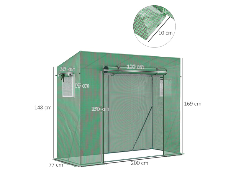  Serre de jardin anti-uv 2 fenêtres moustiquaires + barres renforcement 200l x 77l x 169h cm acier pe vert  - Conforama E