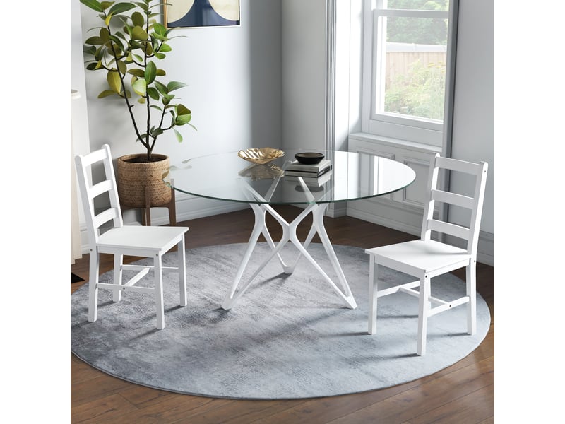  Lot de 2 chaises de salle à manger en bois massif de pin chaise de cuisine dossier lattes esprit campagne blanc  - Conforama C