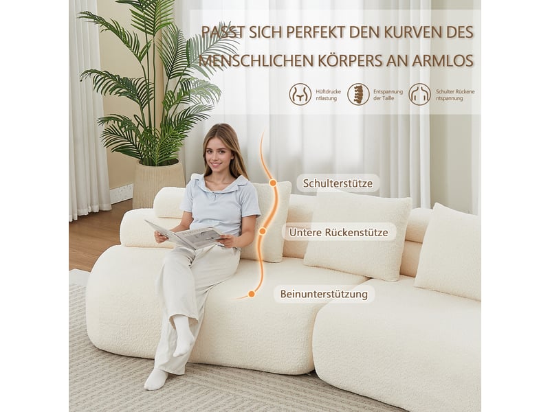 Canapé modulable, canapé de salon, en chenille, crème, forme incurvée, mobilier pour espace de vie, pour salon et séjour - Conforama R