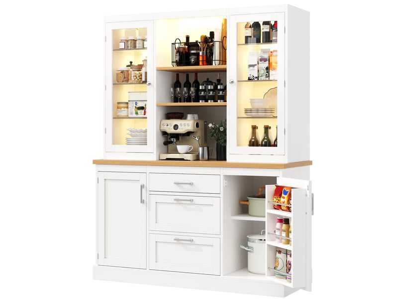  Buffet de cuisine 140x40x185 cm 3 tiroirs éclairage led mdf blanc  - Conforama A