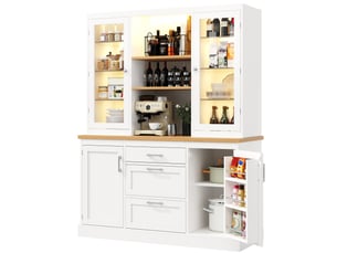 Buffet de cuisine 140x40x185 cm 3 tiroirs led mdf blanc