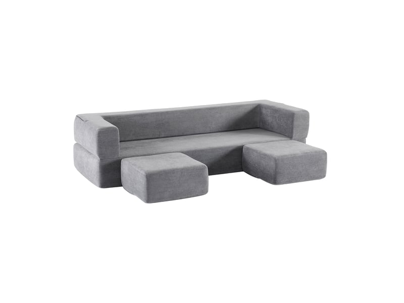  Canapé convertible de sol modulable avec couchage d’appoint  - mousse haute résilience, chenille - gris foncé  - Conforama A