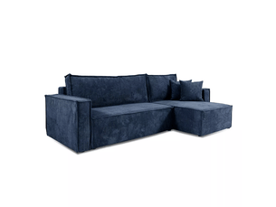 Canapé d'angle réversible convertible   4 places Velours côtelé bleu avec coffre de rangement