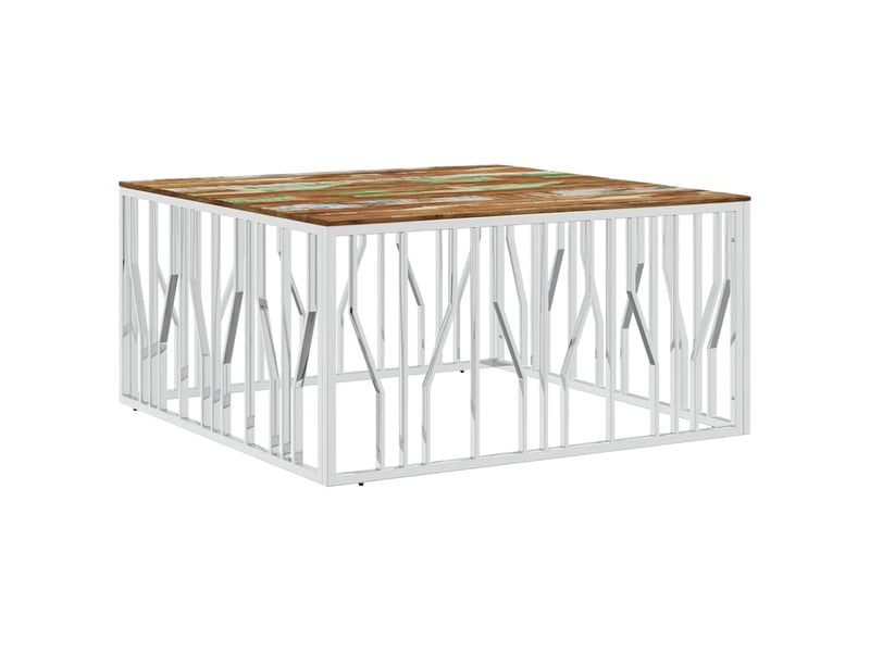  Table basse - table de salon - table à thé argenté acier inoxydablebois massif récupération  - Conforama A