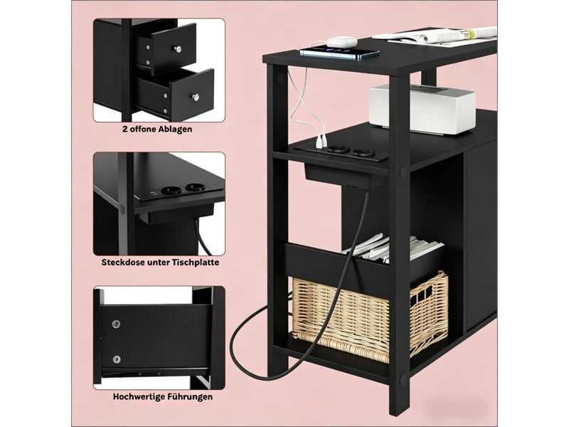 Table d'appoint bout de canapé avec prise intégrée en bois noir 60x30x60 cm - Conforama D