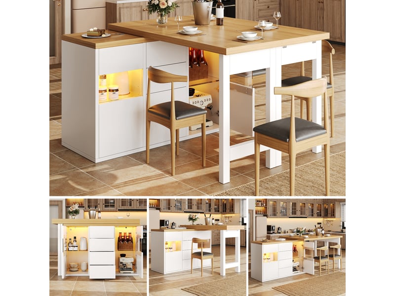  Ilot de cuisine 2 portes 4 tiroirs coloris blanc mdf  - Conforama B