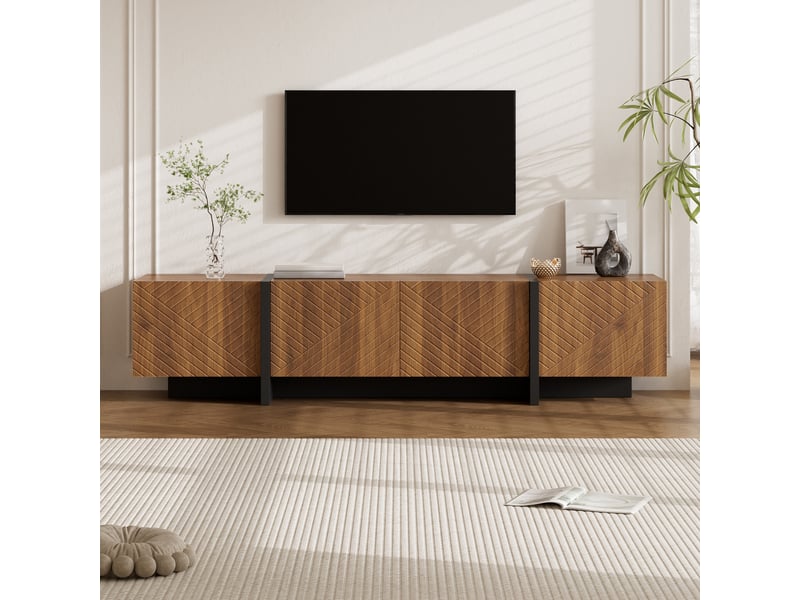  Meuble tv portes de rangement mdf meuble de rangement organisation gain de place design contemporain décor noyer OPULERANE TRADING LTD - Conforama B