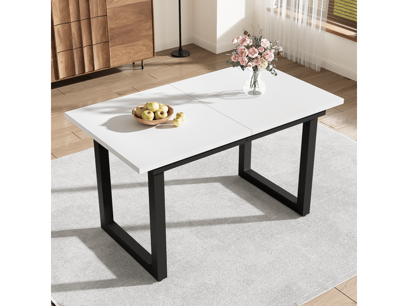  Table à manger extensible 140180 x 80 x 75 cm, blanc et noir, mdf et métal Fay Lum - Conforama D